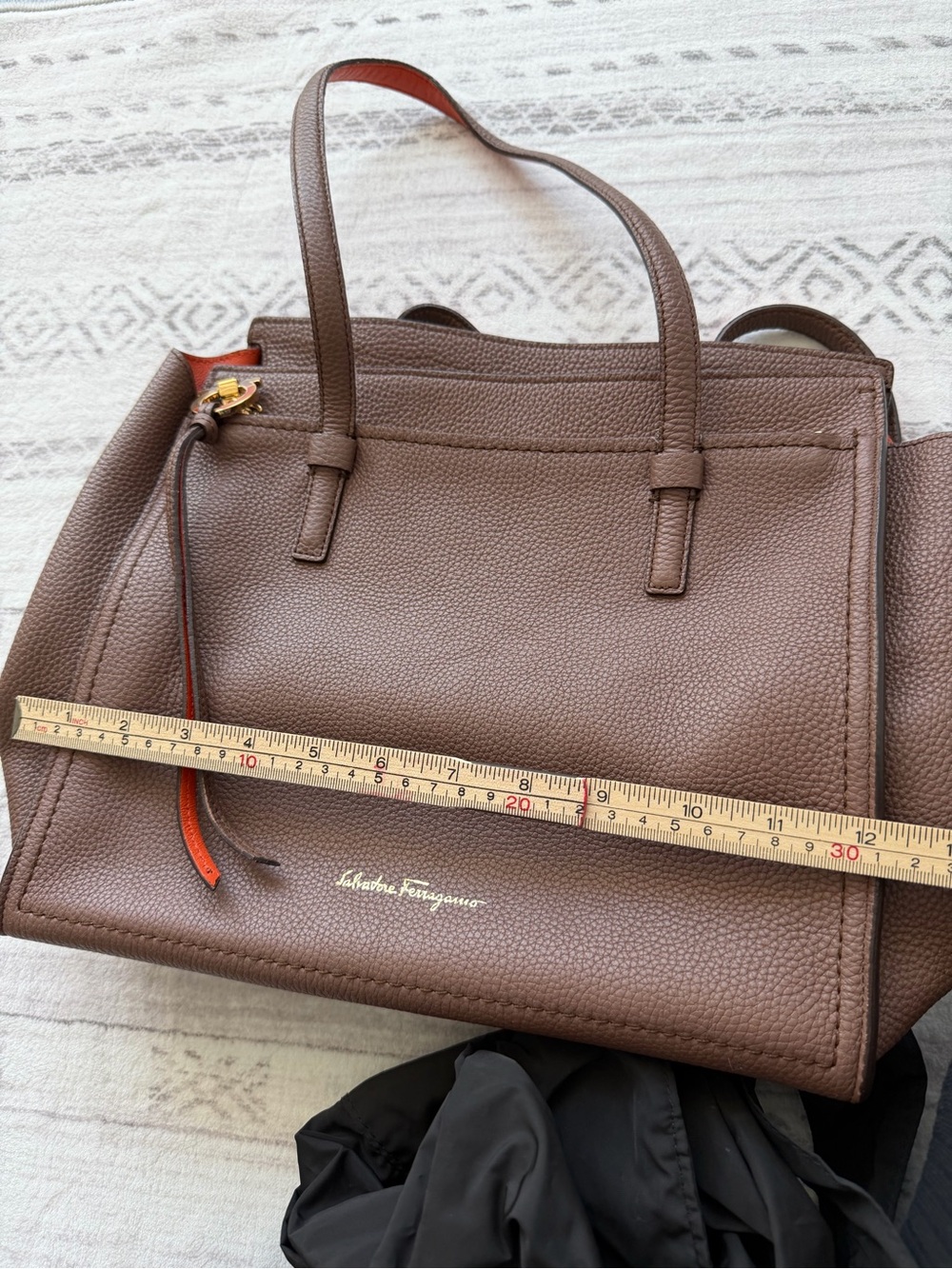 Salvatore Ferragamo Amy Leather Tote Bag Taupe Brown Orange Made in Italy - Picture 12 of 14